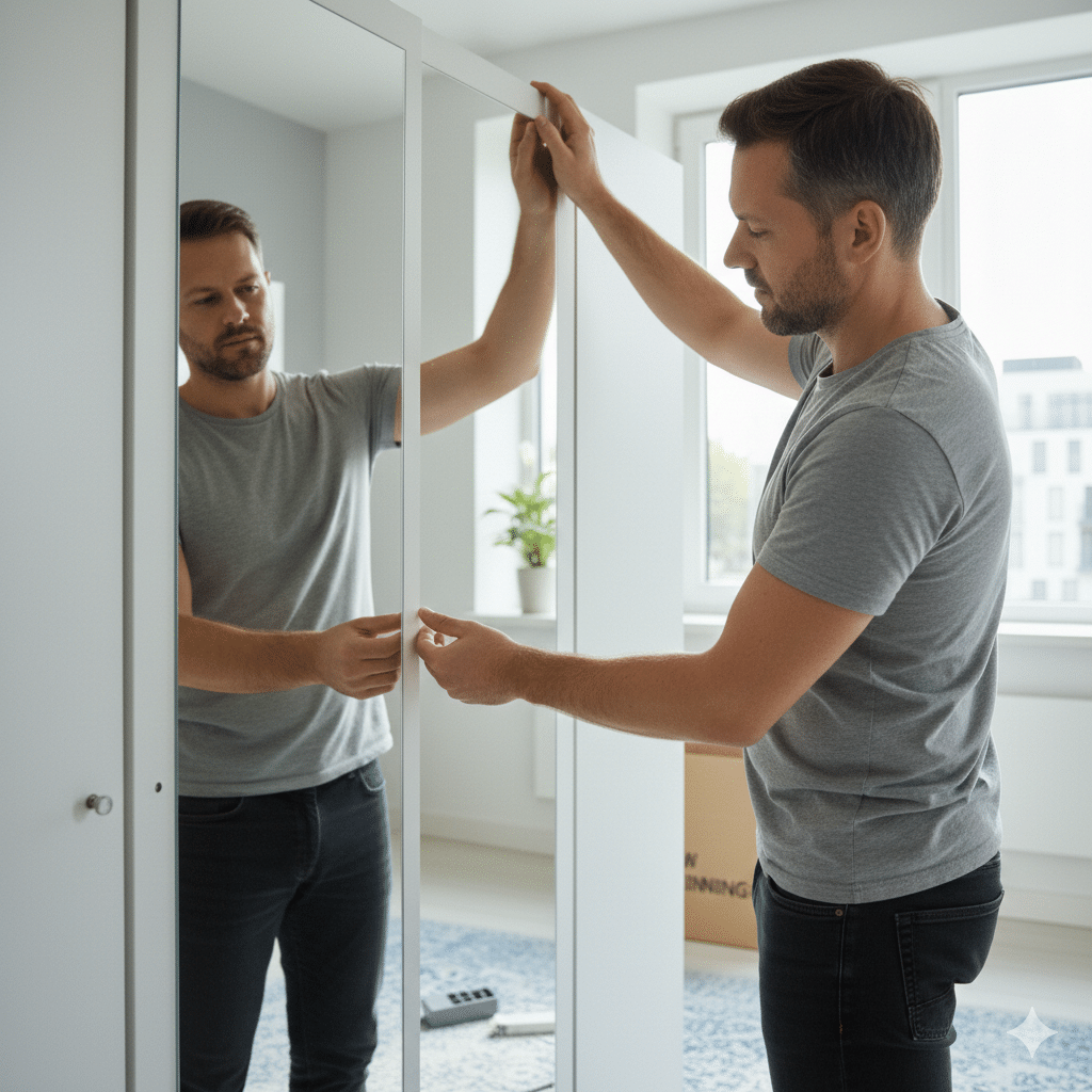 a person assembly a wardrobe