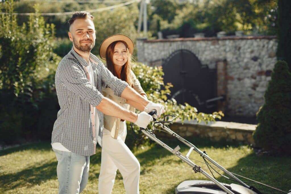 using a lawn mower